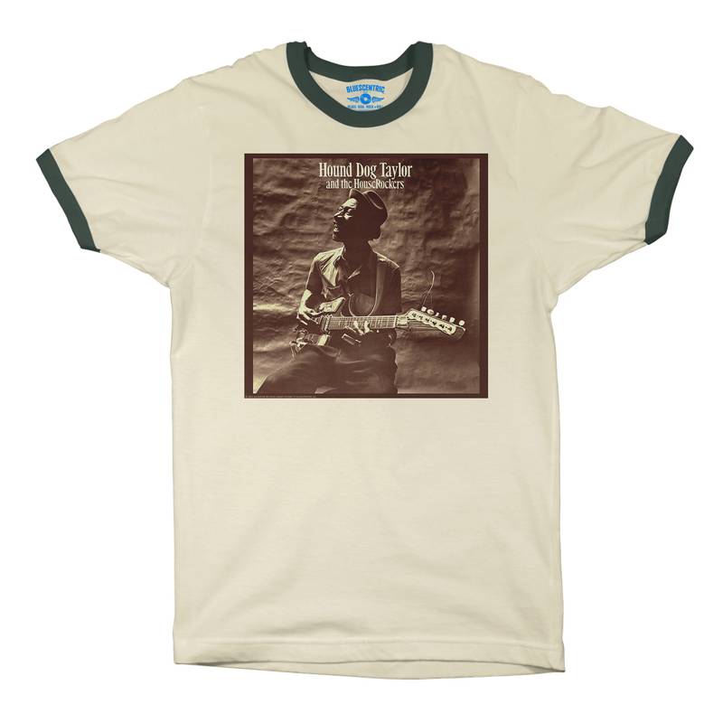 Hound Dog Taylor and the Houserockers Ringer T-Shirt in Natural Forest Green