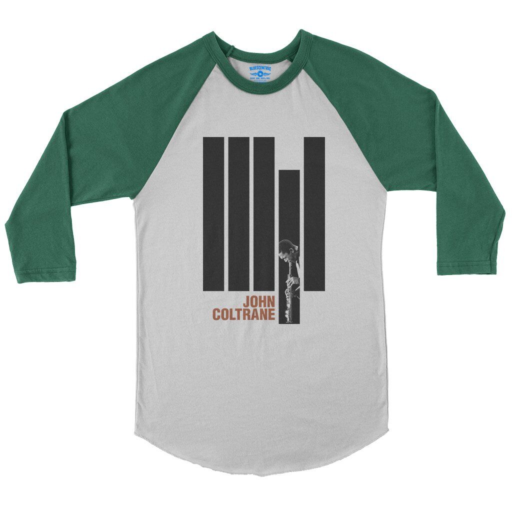 Black and White John Coltrane Baseball T-Shirt in White Kelly