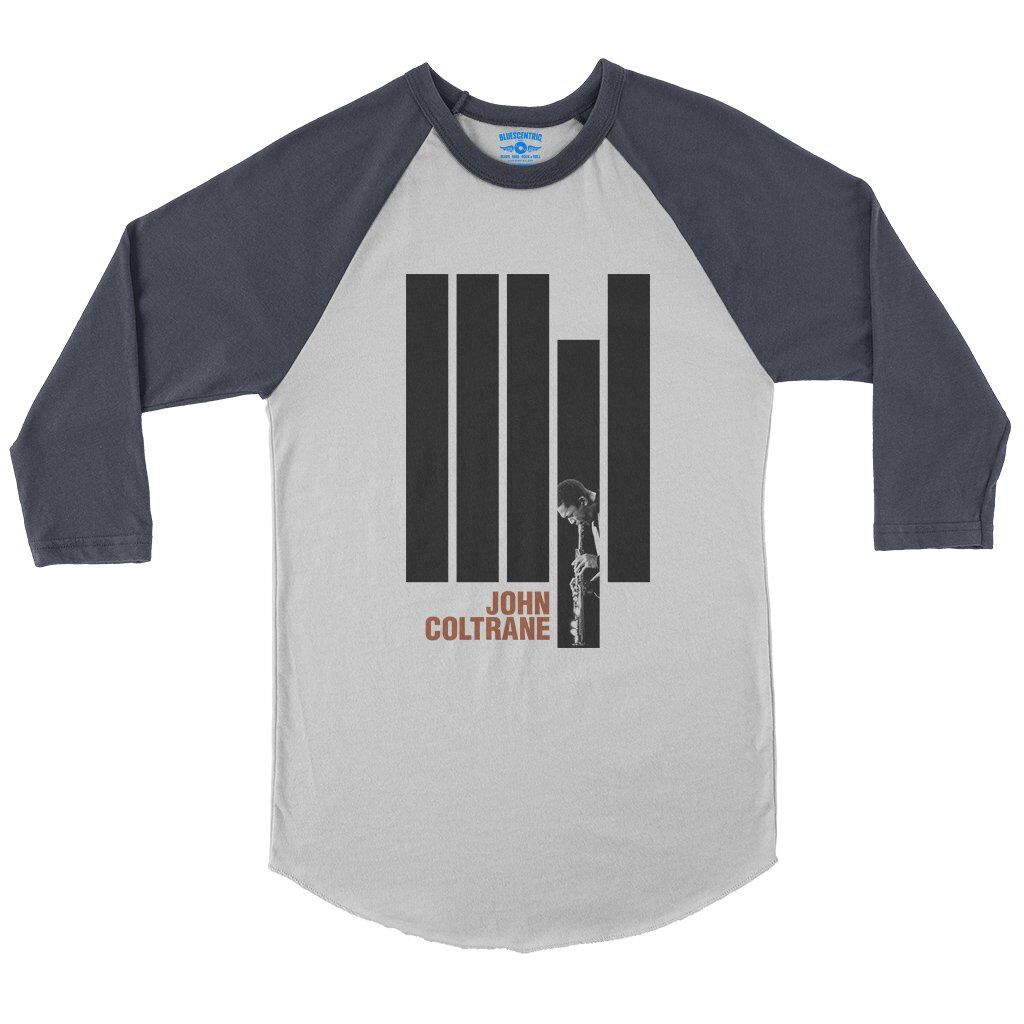 Black and White John Coltrane Baseball T-Shirt in White Navy