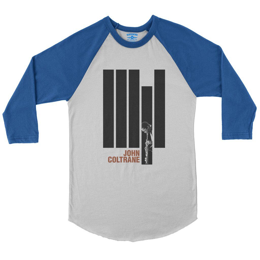 Black and White John Coltrane Baseball T-Shirt in White True Royal