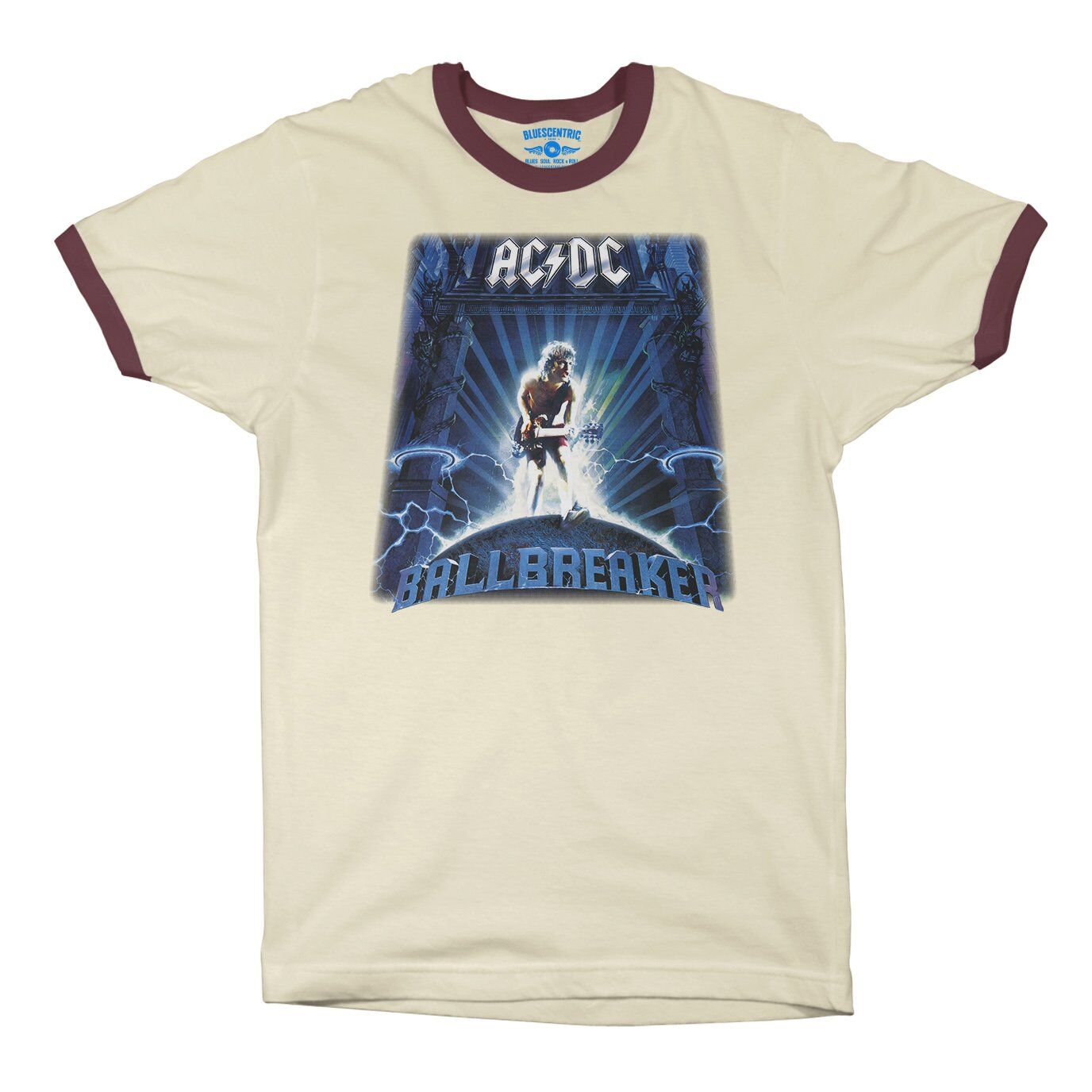 AC/DC Ballbreaker Ringer T-Shirt in Natural Maroon