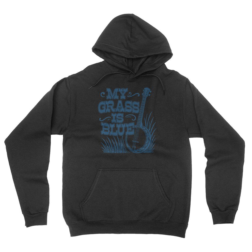 Graphic My Grass Is Blue Hooded Pullover Jacket - Black
