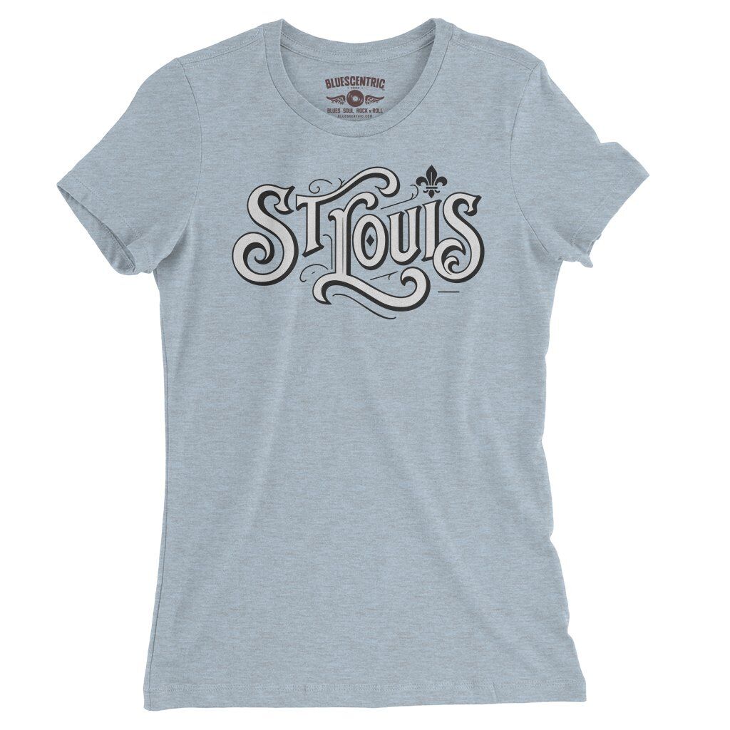 Saint Louis Ornate Vintage Ladies T-Shirt - Relaxed Fit - Heather Prism Blue