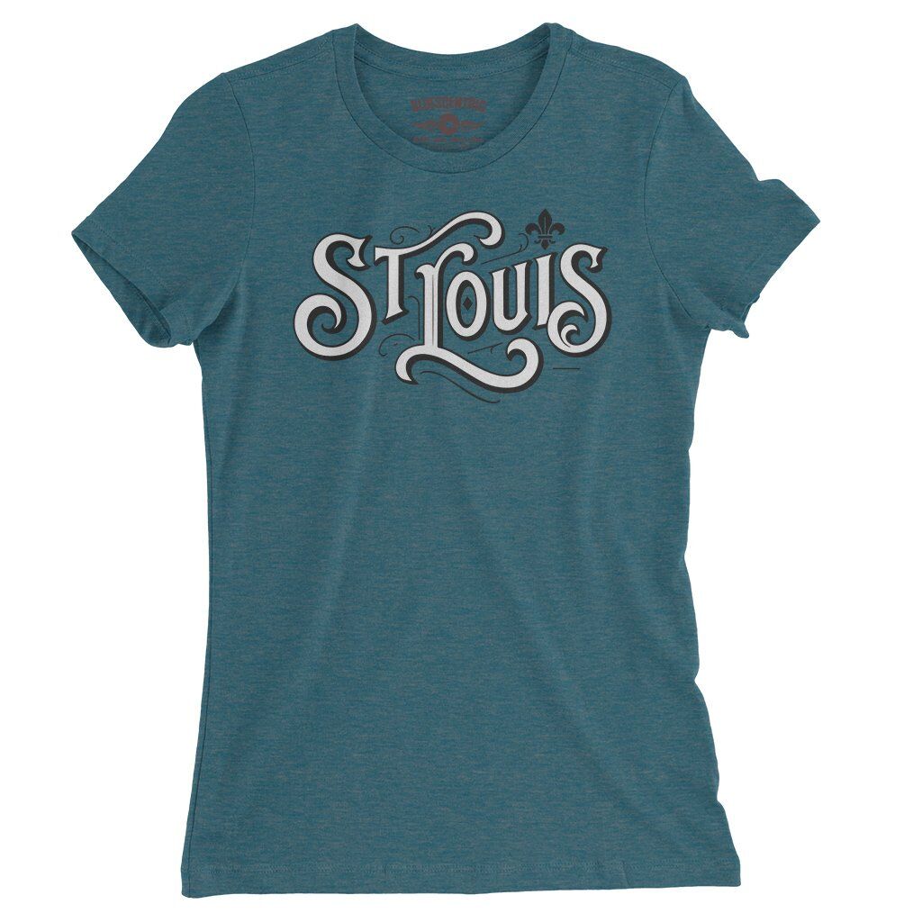 Saint Louis Ornate Vintage Ladies T-Shirt - Relaxed Fit - Heather Deep Teal
