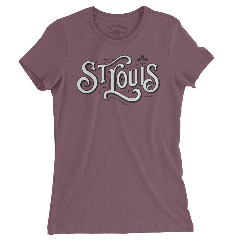 Saint Louis Ornate Vintage Ladies T-Shirt - Relaxed Fit - Heather Maroon