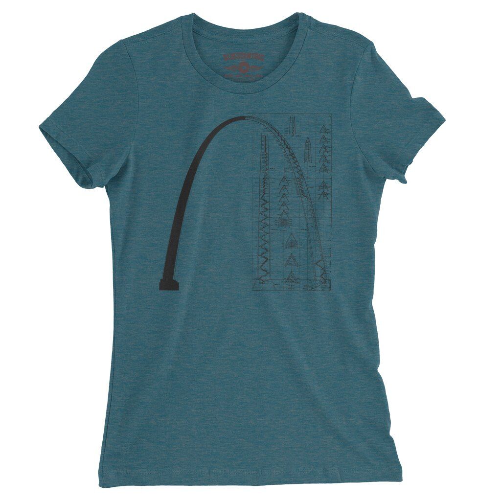 Saint Louis Arch Architecture Ladies T-Shirt - Relaxed Fit - Heather Deep Teal
