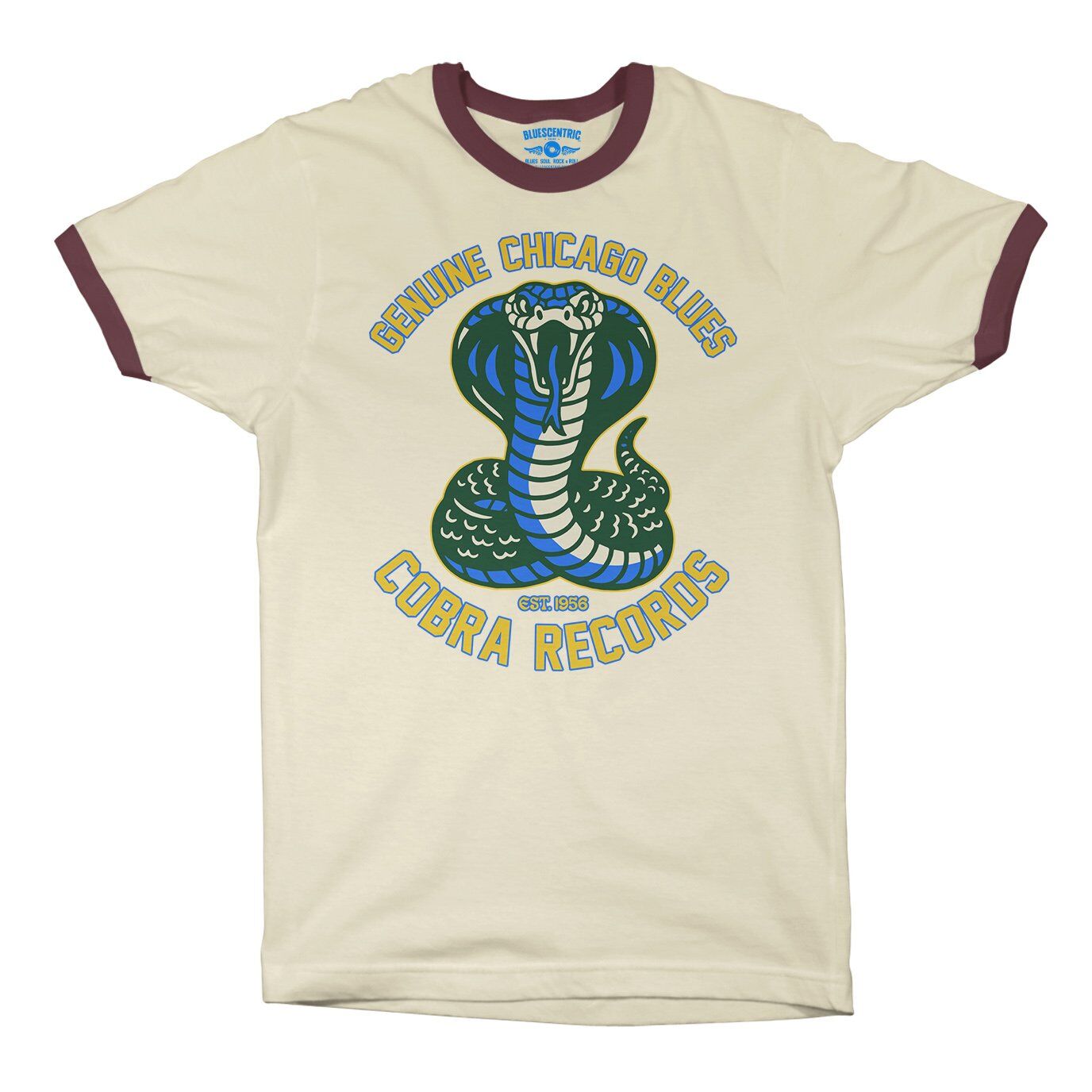 Cobra Records Genuine Chicago Blues Ringer T-Shirt in Natural Maroon