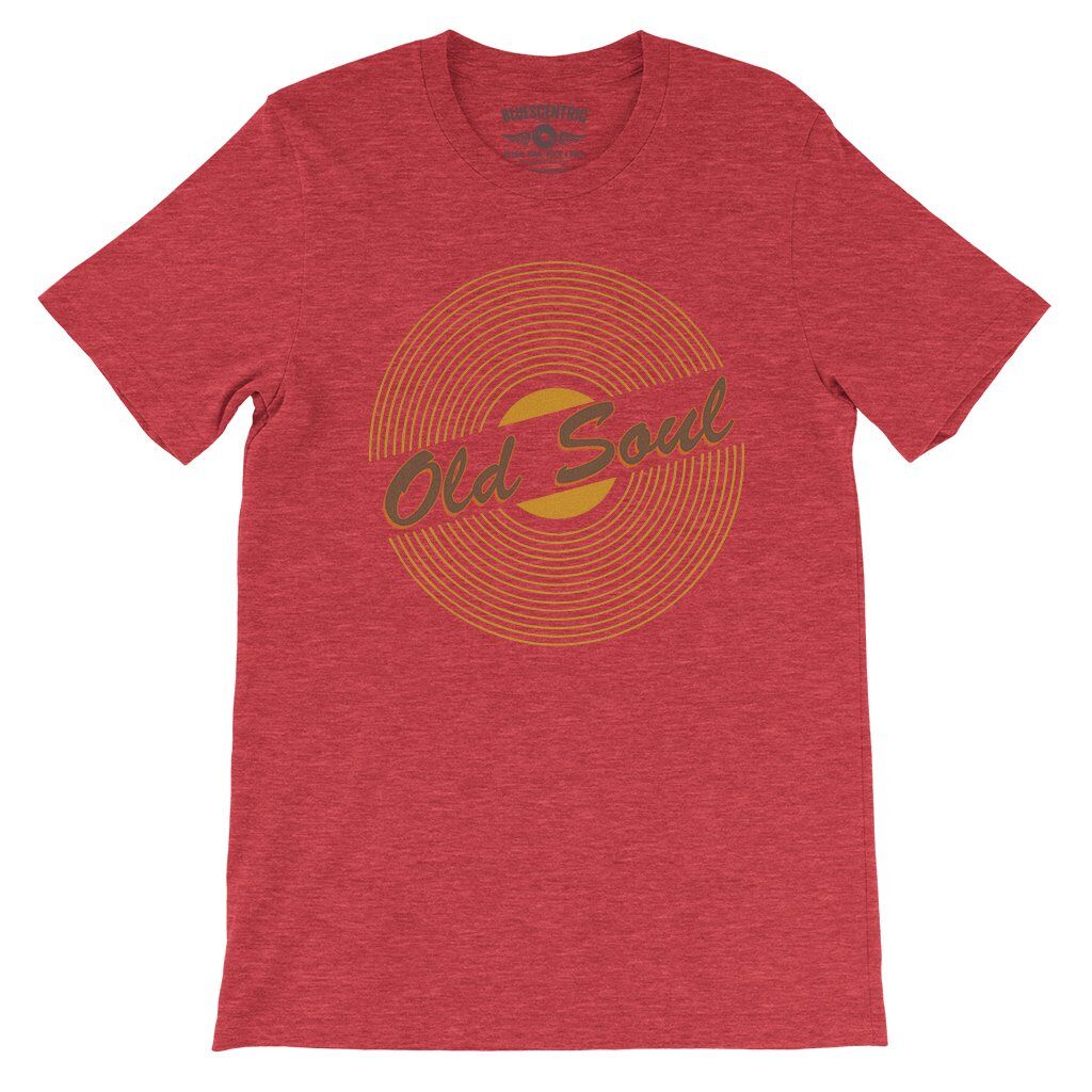 Old Soul Vinyl Record T-Shirt - Lightweight Vintage Style - Heather Red