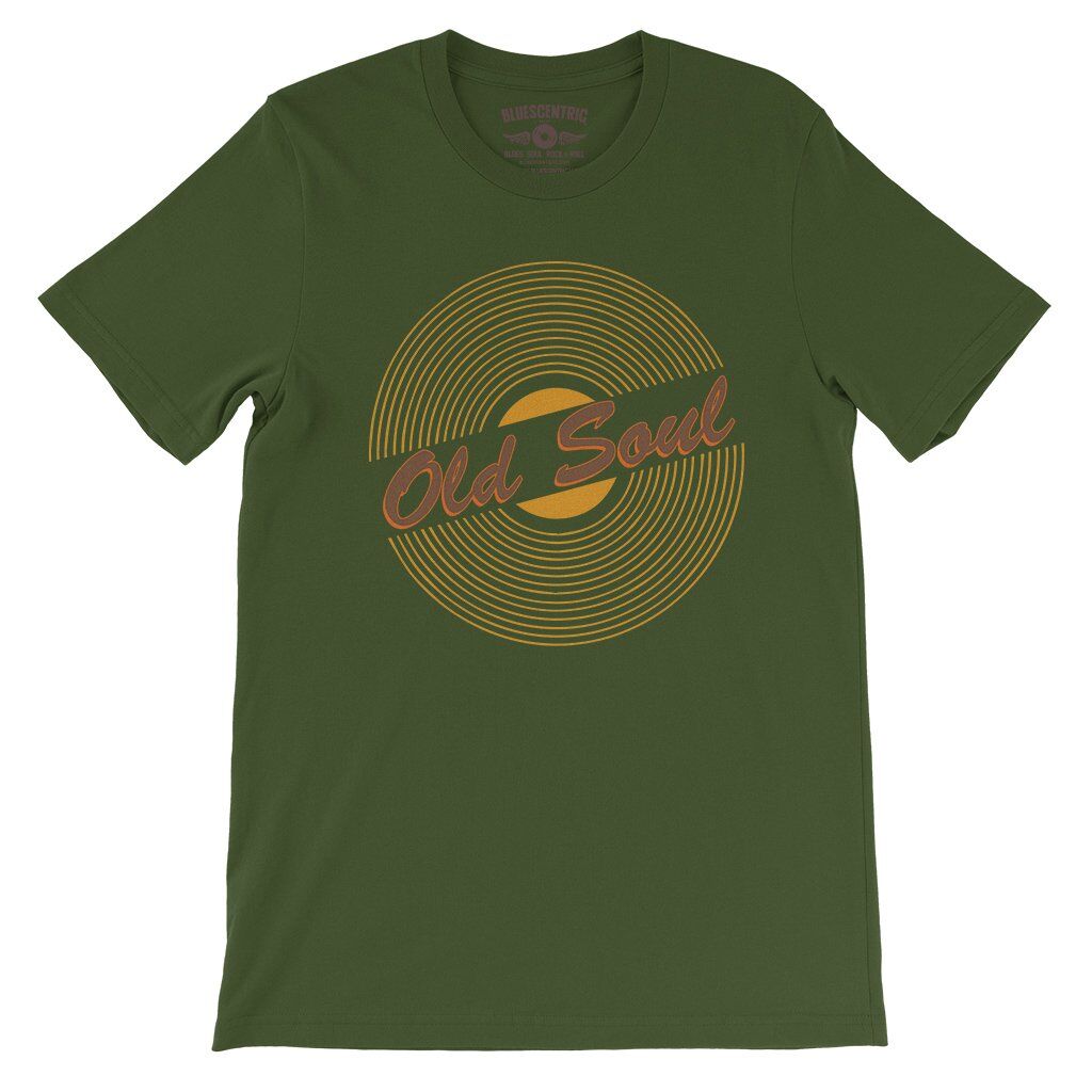 Old Soul Vinyl Record T-Shirt - Lightweight Vintage Style - Olive