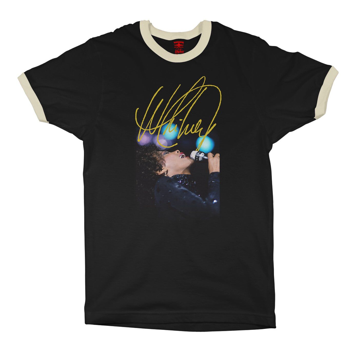 Whitney Houston Graphic Ringer T-Shirt - Black-Cream