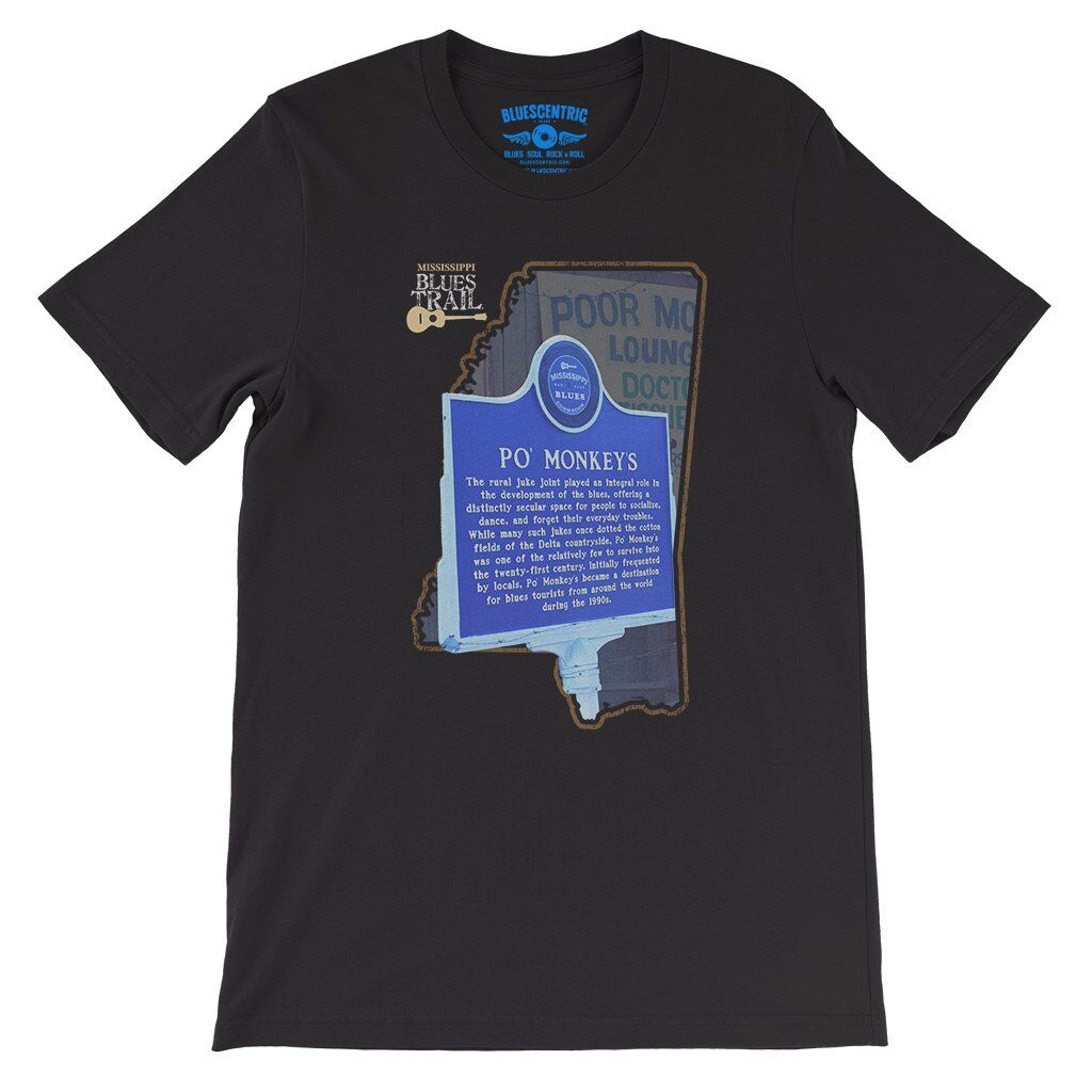 Po Monkeys Mississippi Blues Trail T-Shirt - Lightweight Vintage Style - Black