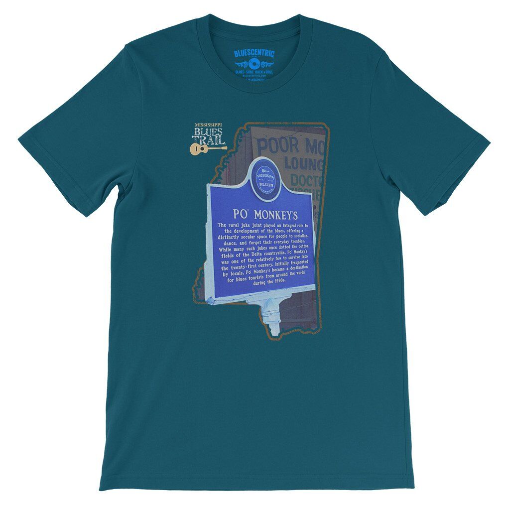 Po Monkeys Mississippi Blues Trail T-Shirt - Lightweight Vintage Style - Deep Teal