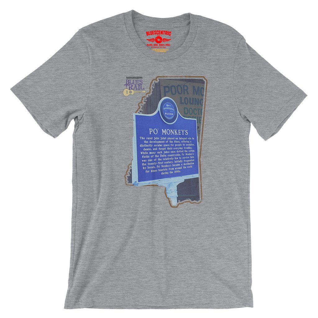 Po Monkeys Mississippi Blues Trail T-Shirt - Lightweight Vintage Style - Athletic Heather