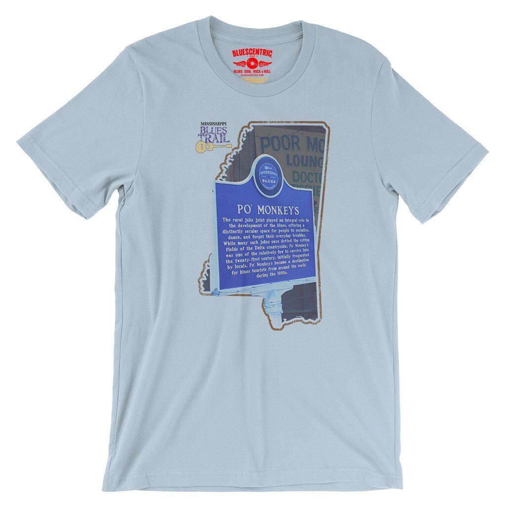 Po Monkeys Mississippi Blues Trail T-Shirt - Lightweight Vintage Style - Light Blue