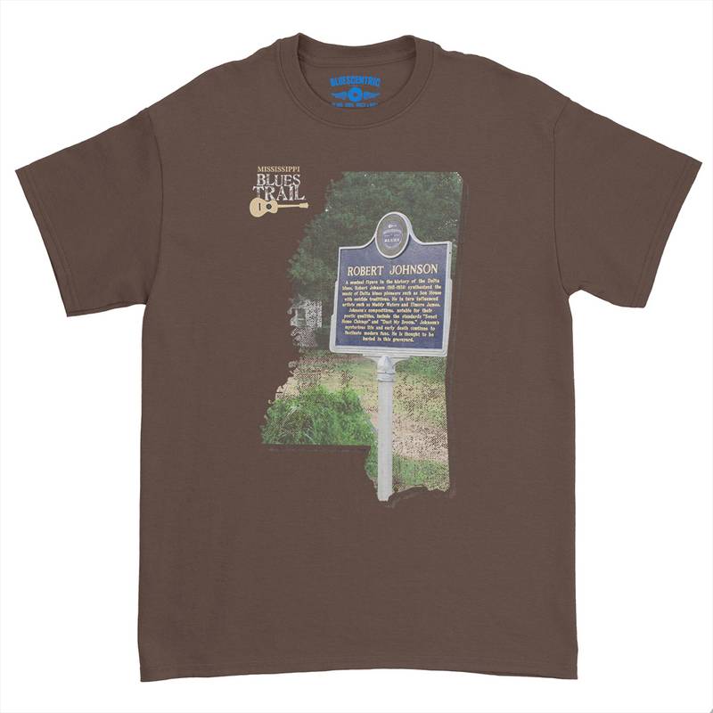 Robert Johnson Mississippi Blues Trail T-Shirt - Heavy Cotton - Chocolate