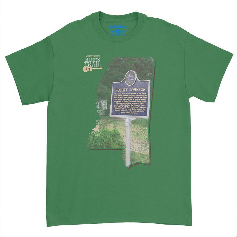 Robert Johnson Mississippi Blues Trail T-Shirt - Heavy Cotton - Kelly