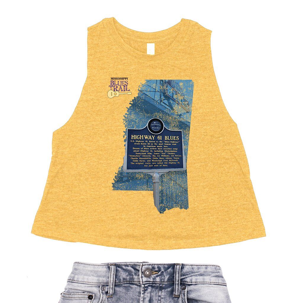 Highway 61 Blues Trail Marker Racerback Crop Top - Women's - Heather Mustard