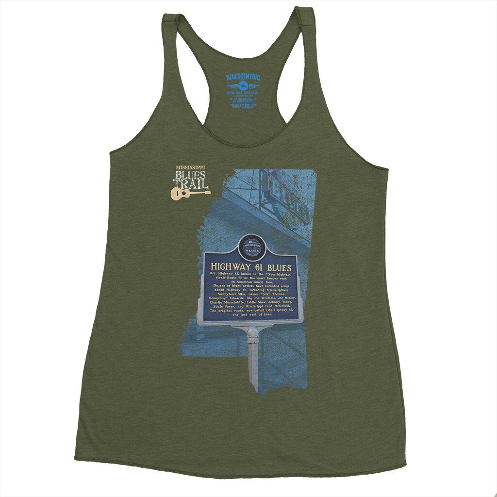 Highway 61 Blues Trail Marker Racerback Tank - Women's - Military Green