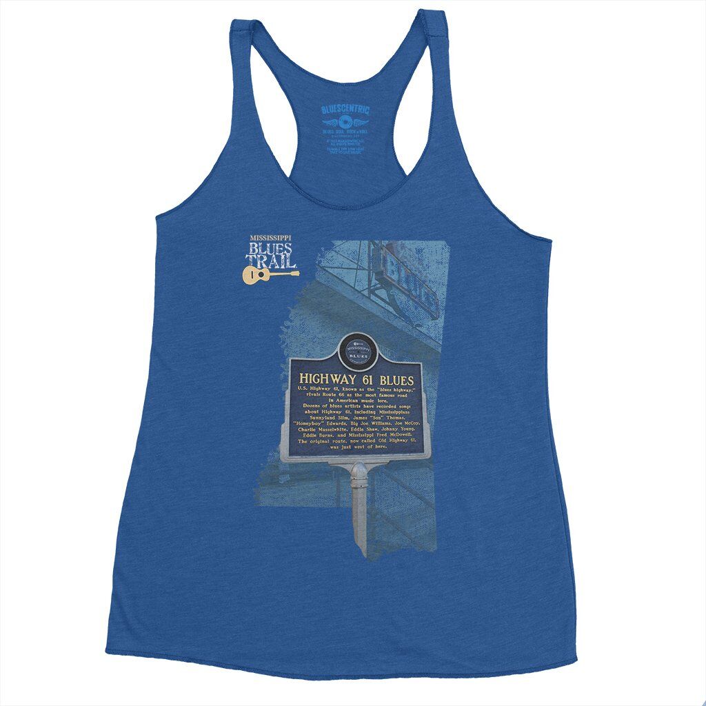 Highway 61 Blues Trail Marker Racerback Tank - Women's - Vintage Royal