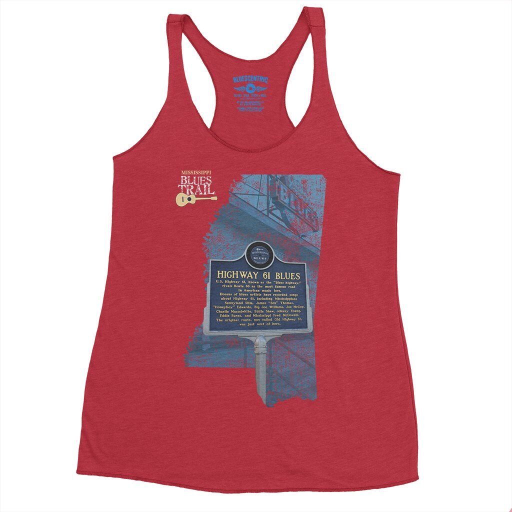 Highway 61 Blues Trail Marker Racerback Tank - Women's - Vintage Red
