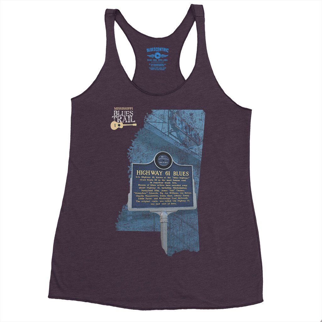 Highway 61 Blues Trail Marker Racerback Tank - Women's - Vintage Purple
