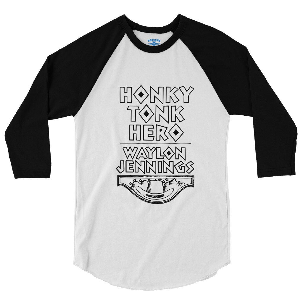 Waylon Jennings Honky Tonk Hero Baseball T-Shirt - White-Black