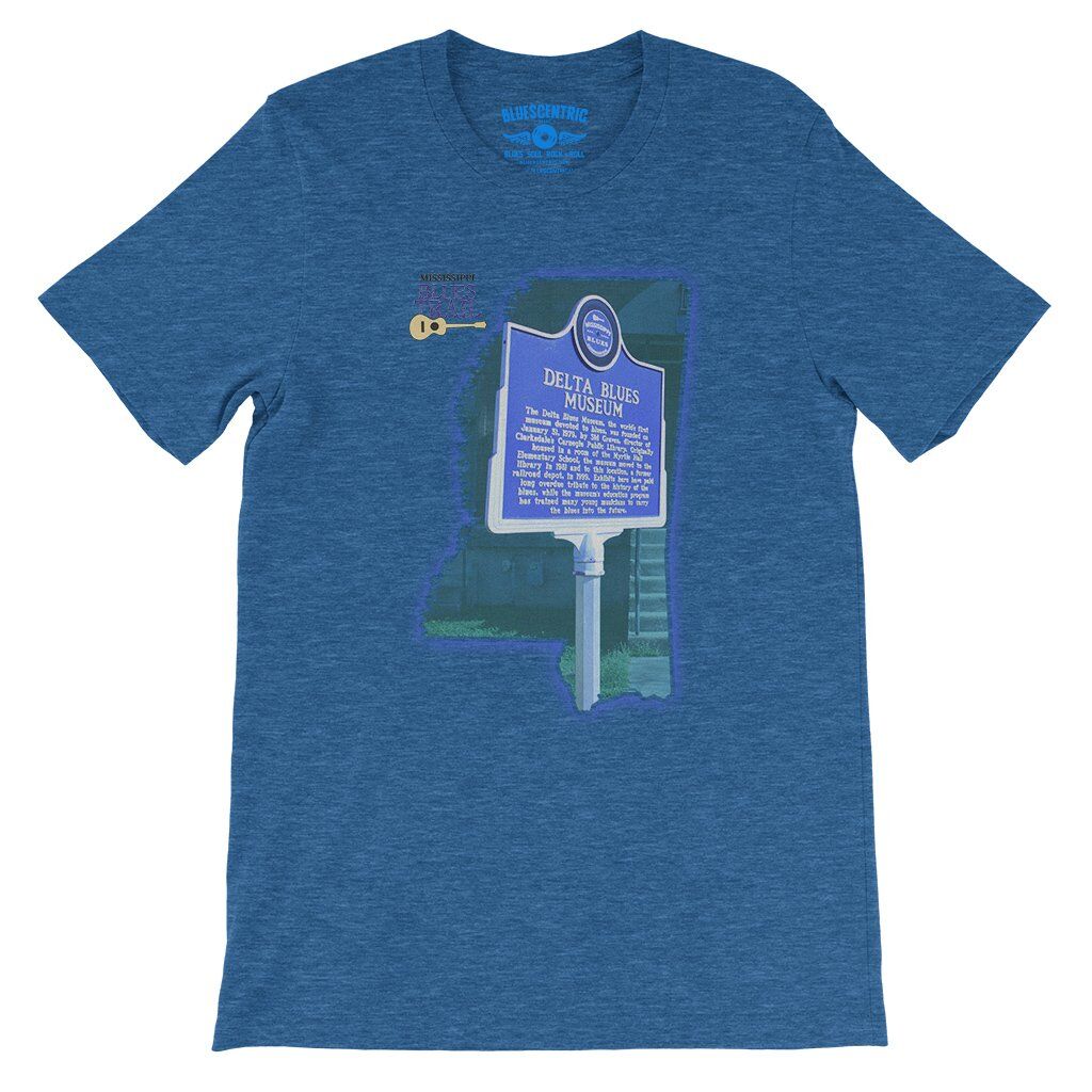Delta Blues Museum Blues Trail T-Shirt - Lightweight Vintage Style - Heather True Royal
