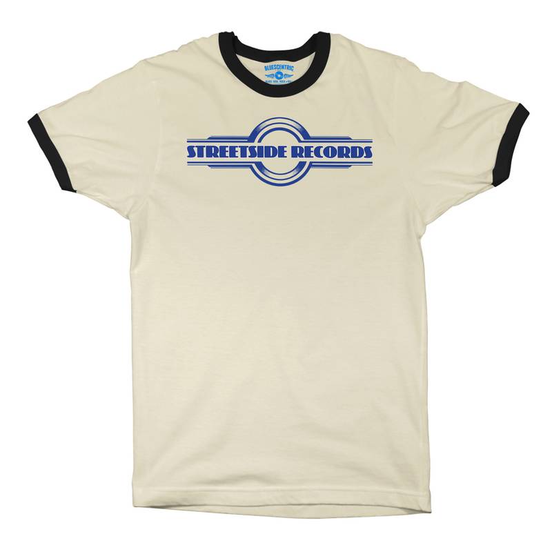 Vintage Streetside Record Store Ringer T-Shirt - Cream-Black