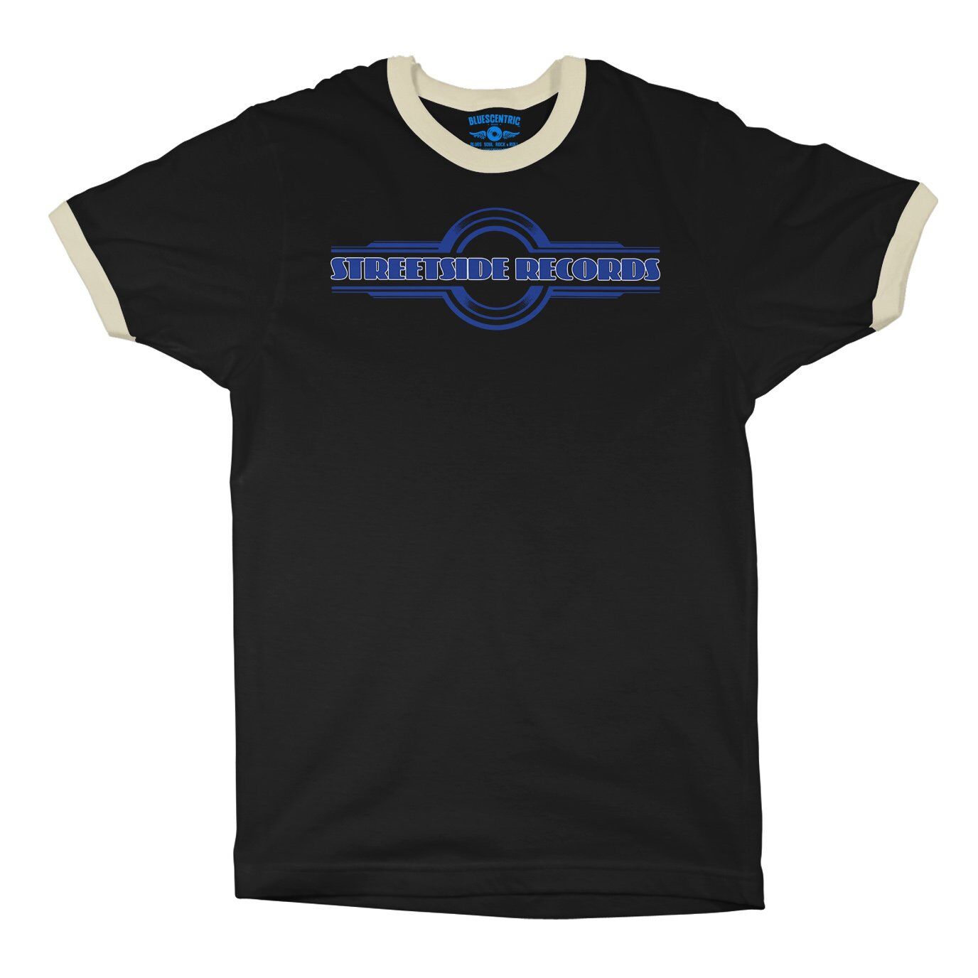 Vintage Streetside Record Store Ringer T-Shirt - Black-Cream