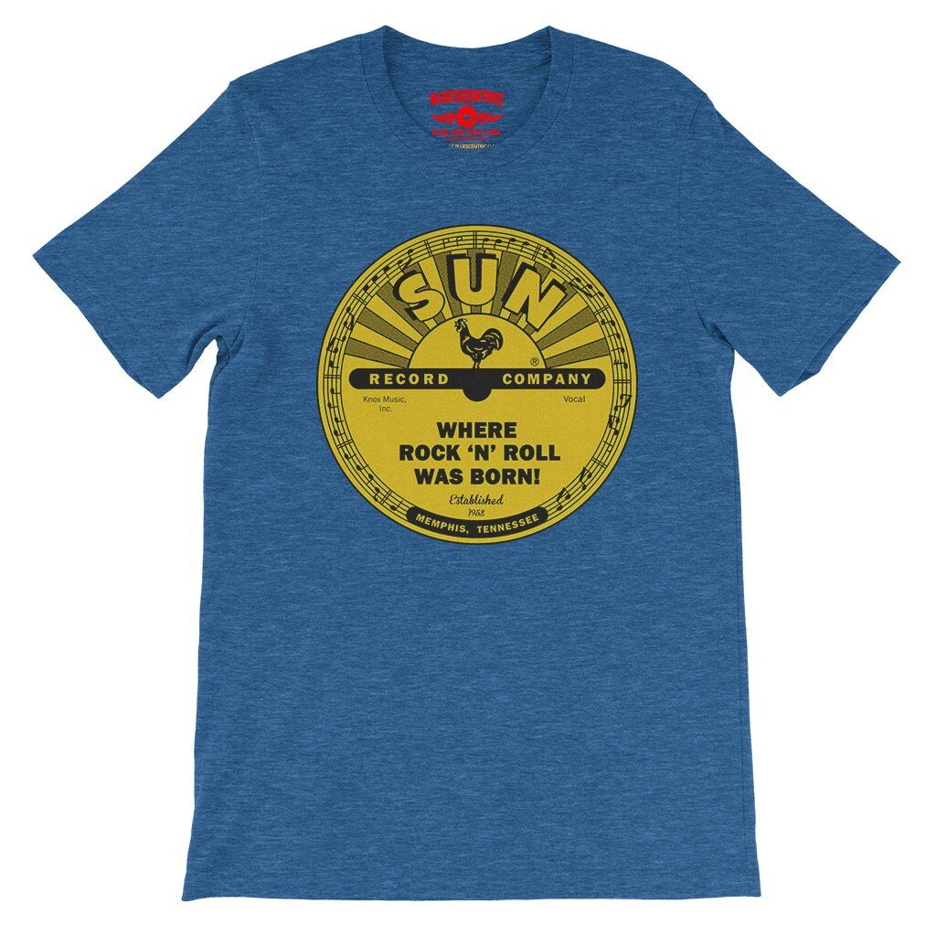 Sun Records Where Rock n Roll Was born T-Shirt - Lightweight Vintage Style - Heather True Royal
