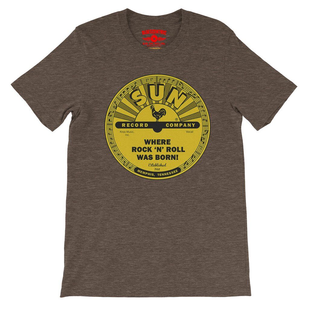 Sun Records Where Rock n Roll Was born T-Shirt - Lightweight Vintage Style - Heather Brown