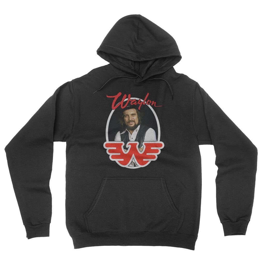 Waylon Jennings Photo Hooded Pullover Jacket - Black