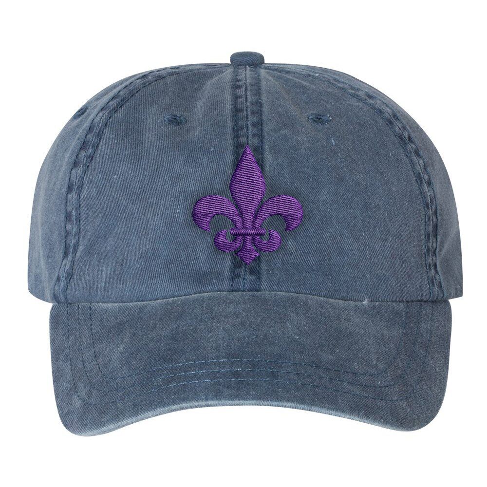 Purple Fleur de Lis Hat - Pigment Dyed Royal Blue