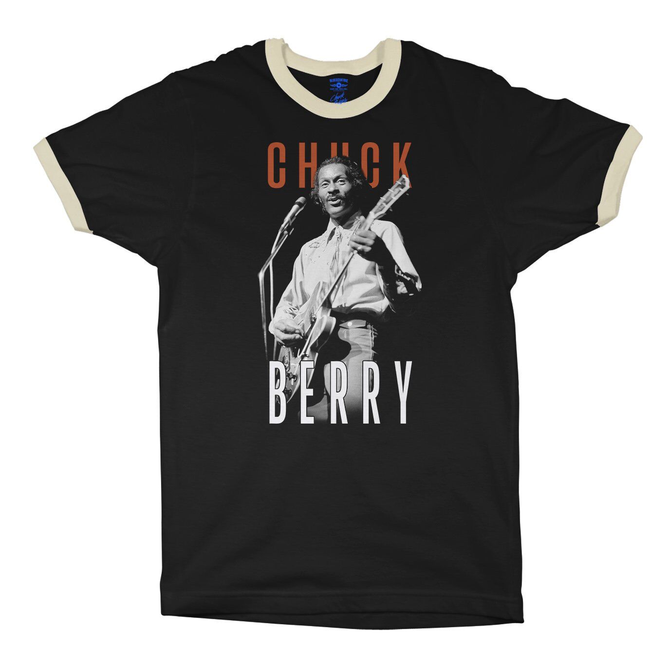 Graphic Chuck Berry Guitar Ringer T-Shirt - Black-Cream