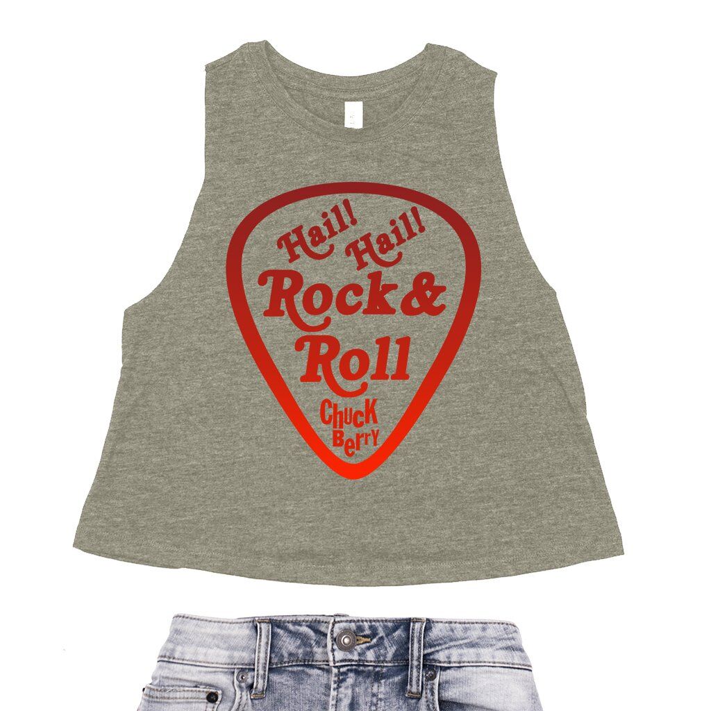 Hail! Hail! Rock n Roll! Chuck Berry Racerback Crop Top - Women's - Heather Green