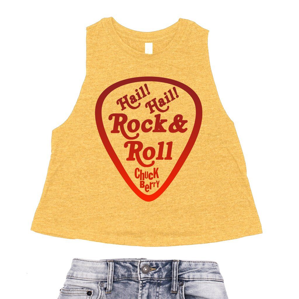 Hail! Hail! Rock n Roll! Chuck Berry Racerback Crop Top - Women's - Heather Mustard