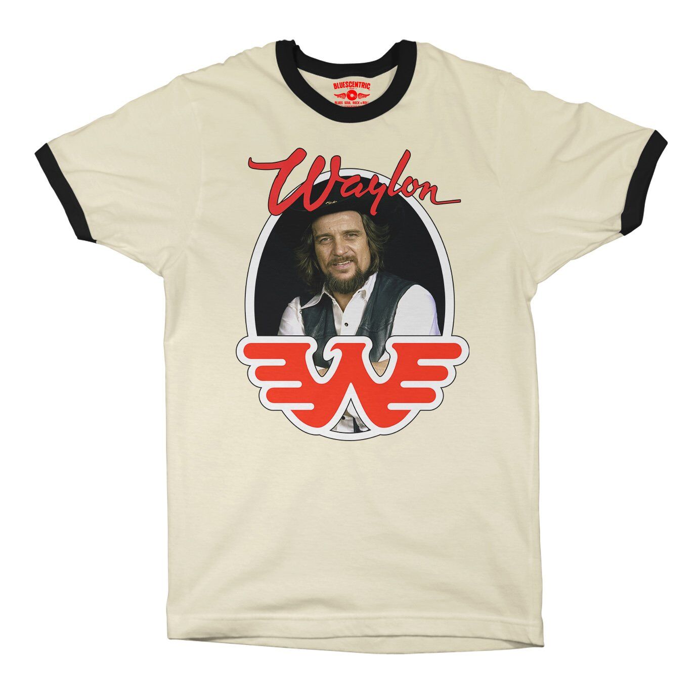 Waylon Jennings Photo Ringer T-Shirt - Cream-Black