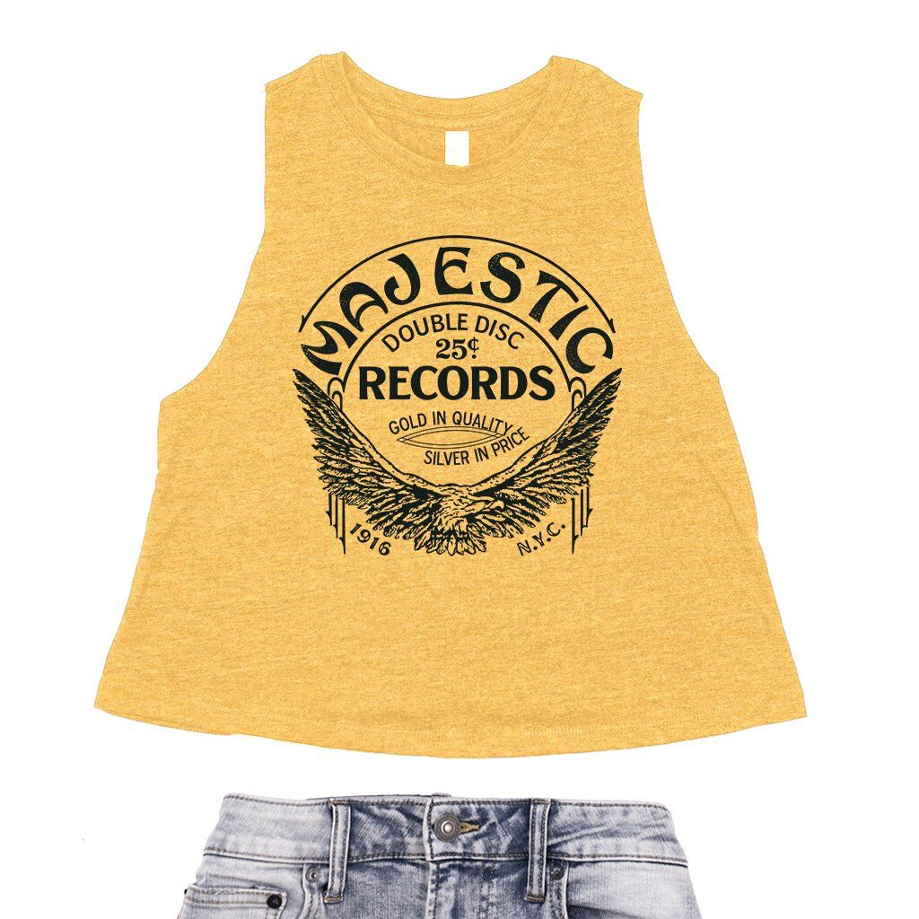 Majestic Records Gold Eagle Racerback Crop Top - Women's - Heather Mustard