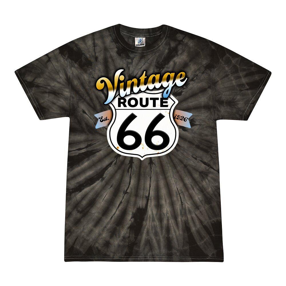 Vintage Route 66 Tie-Dye T-Shirt - Black - 5XL