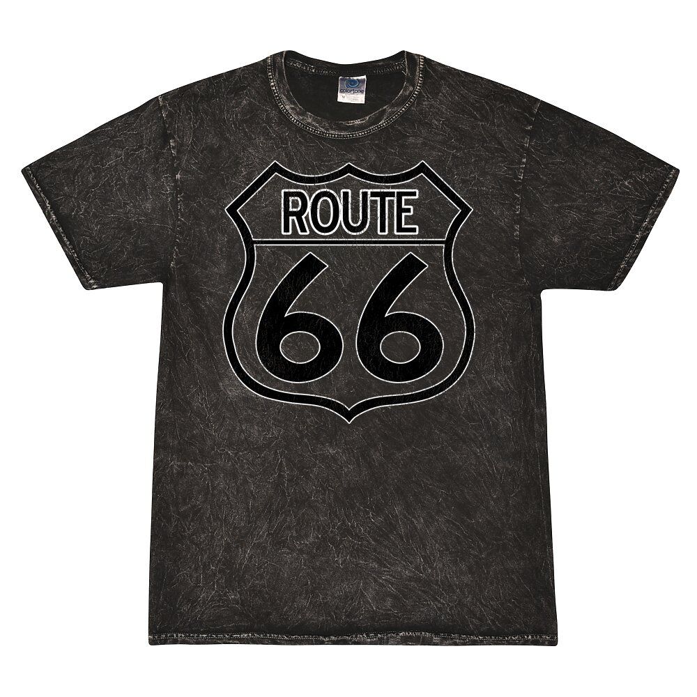 Distressed Route 66 Mineral Wash Shirt - Black - Cloud Purple