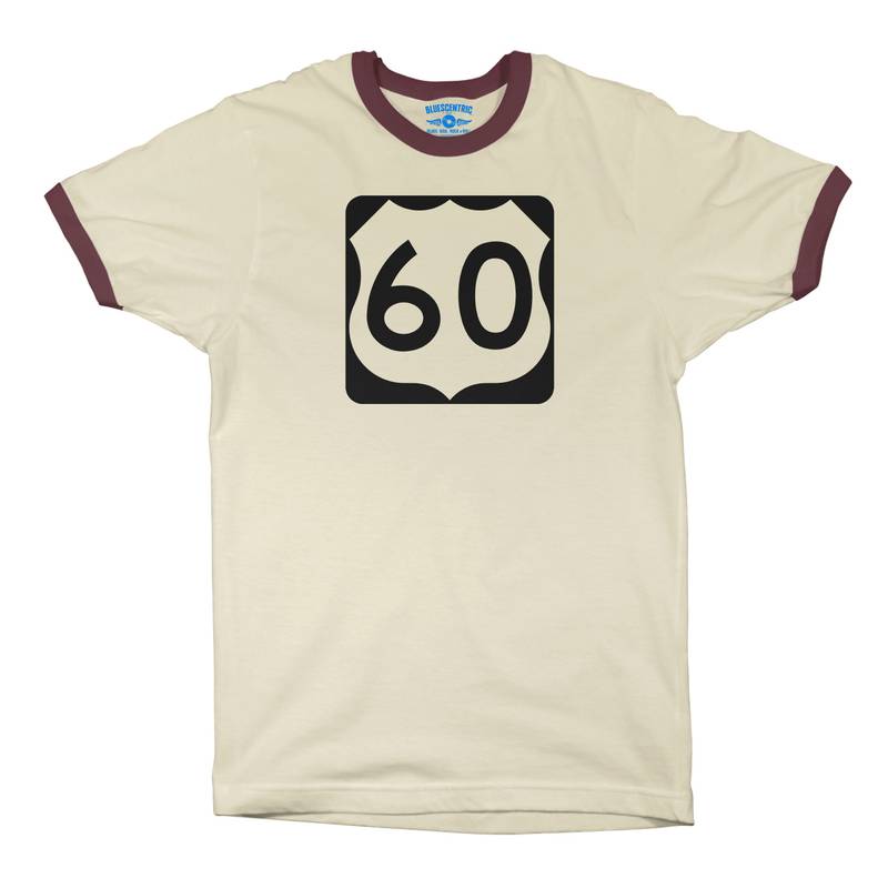 U.S. Route 60 Ringer T-Shirt - Natural Maroon