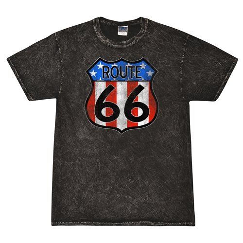Patriotic Route 66 T-Shirt - Black Mineral Wash