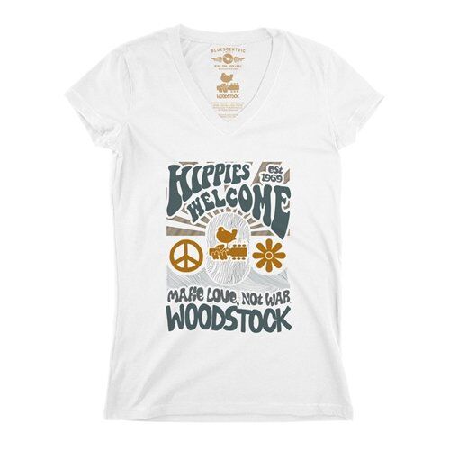 Hippies Welcome Love Woodstock V-Neck T Shirt - Women's
